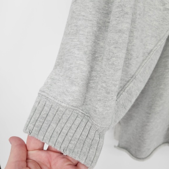 Aerie Gray Cozy Crewneck Sweatshirt Womens Large Oversized Distressed Raw Hem - Picture 9 of 10